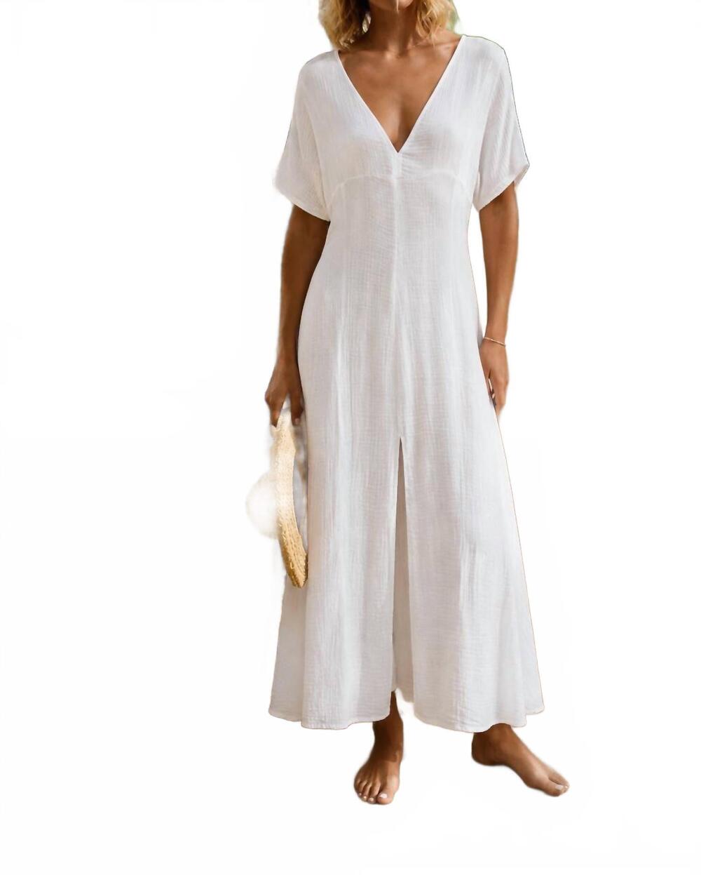 NEW FELICITE deep v kaftan dress in white